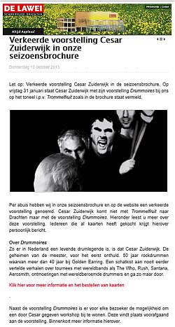 Cesar Zuiderwijk Drummoires program update Theater De Lawei Drachten January 31, 2014